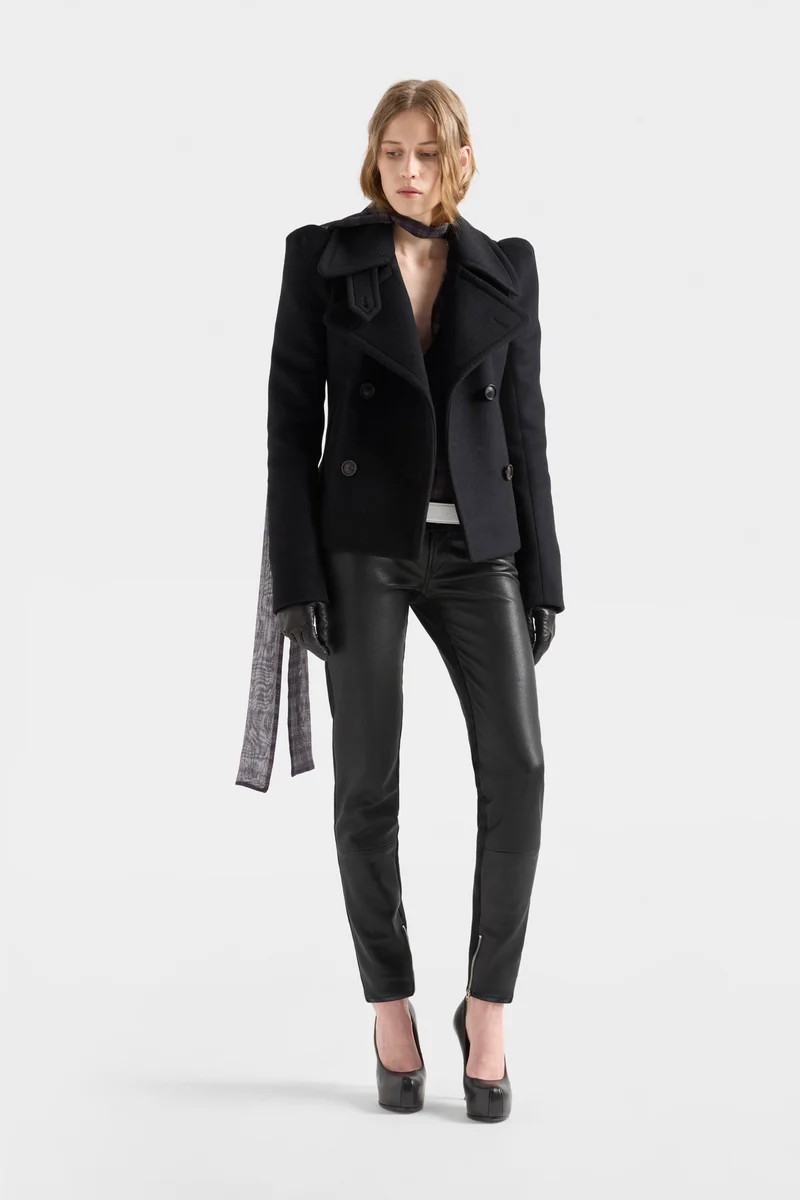 DOUBLE BREASTED HIGH SHOULDER JACKET in Wool Sable