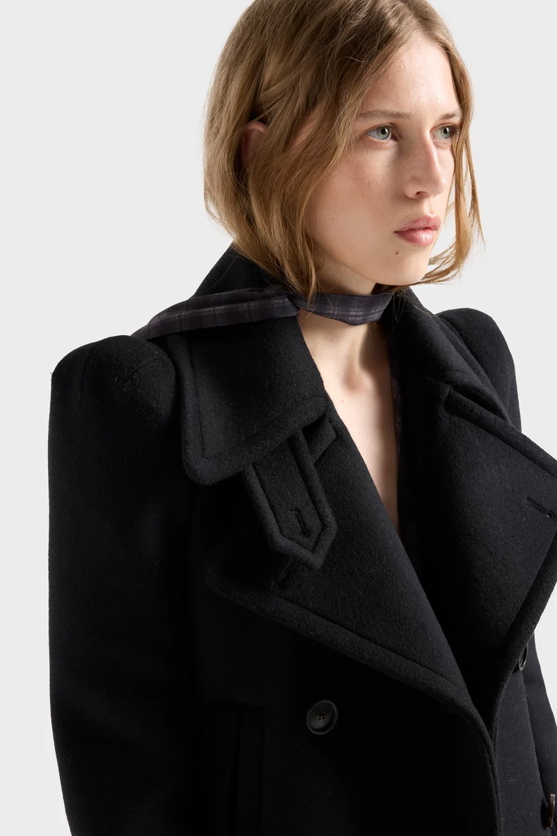 DOUBLE BREASTED HIGH SHOULDER JACKET in Wool Sable