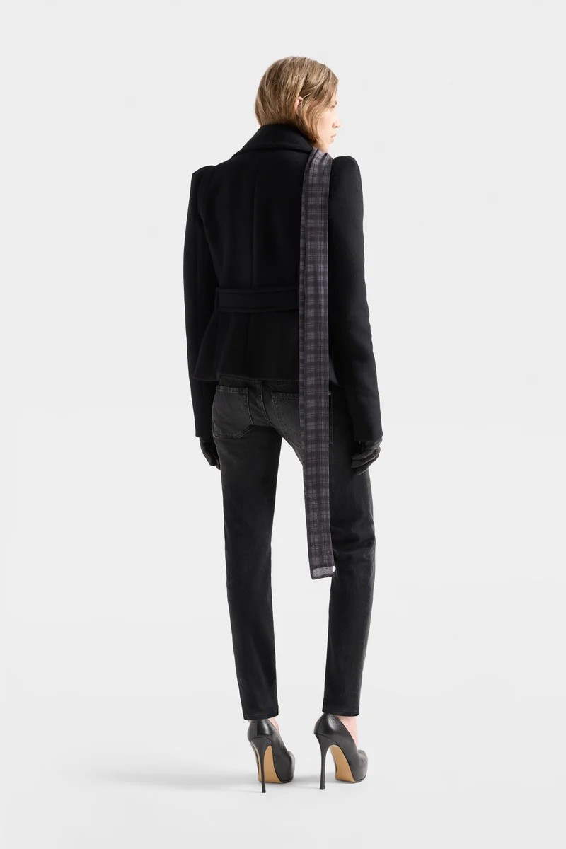 DOUBLE BREASTED HIGH SHOULDER JACKET in Wool Sable