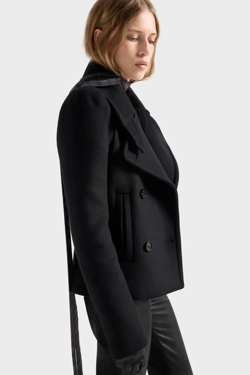 DOUBLE BREASTED HIGH SHOULDER JACKET in Wool Sable