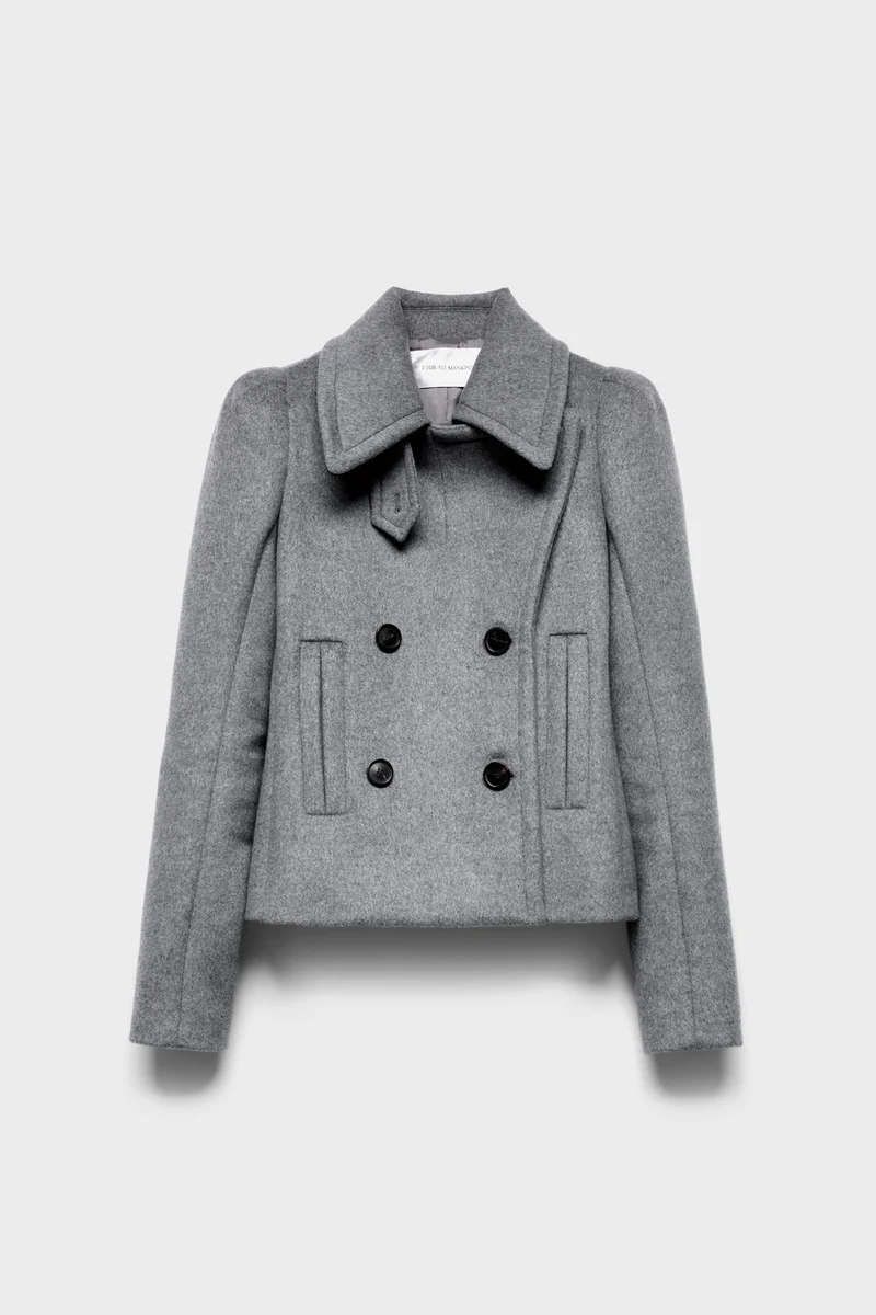DOUBLE BREASTED HIGH SHOULDER JACKET in Wool Mink