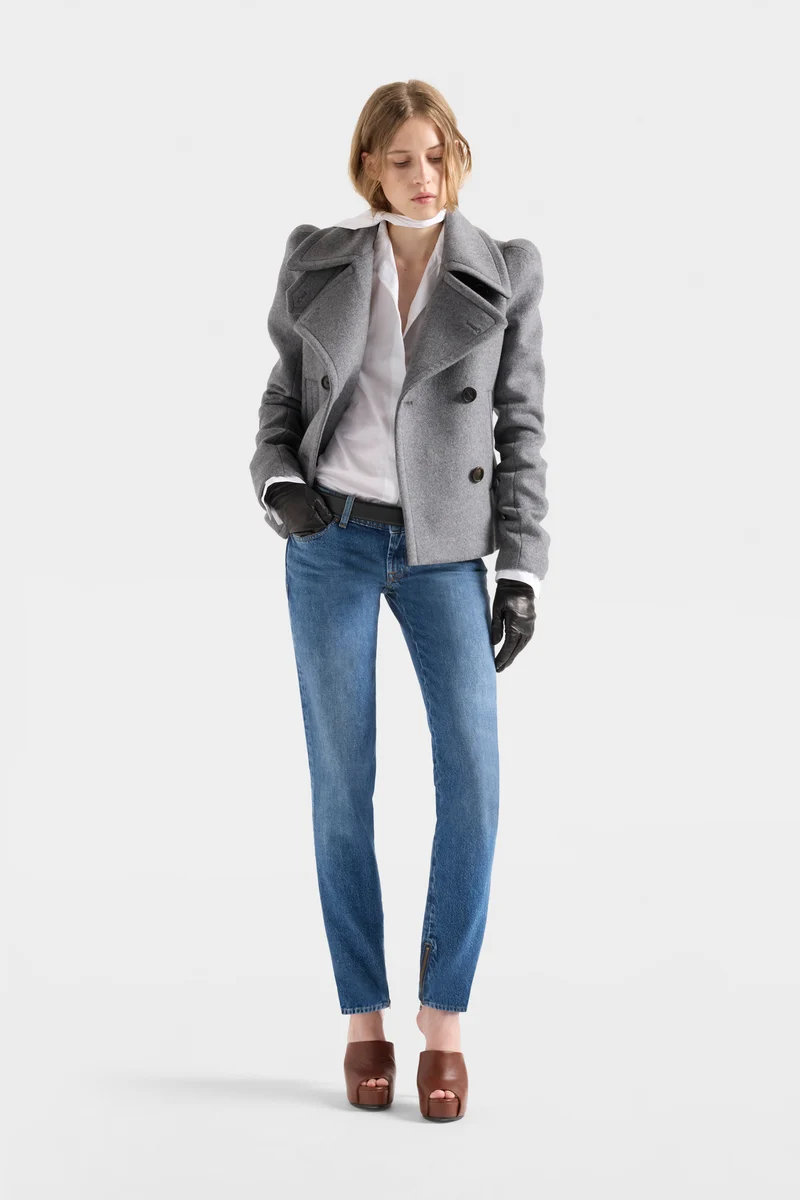 DOUBLE BREASTED HIGH SHOULDER JACKET in Wool Mink