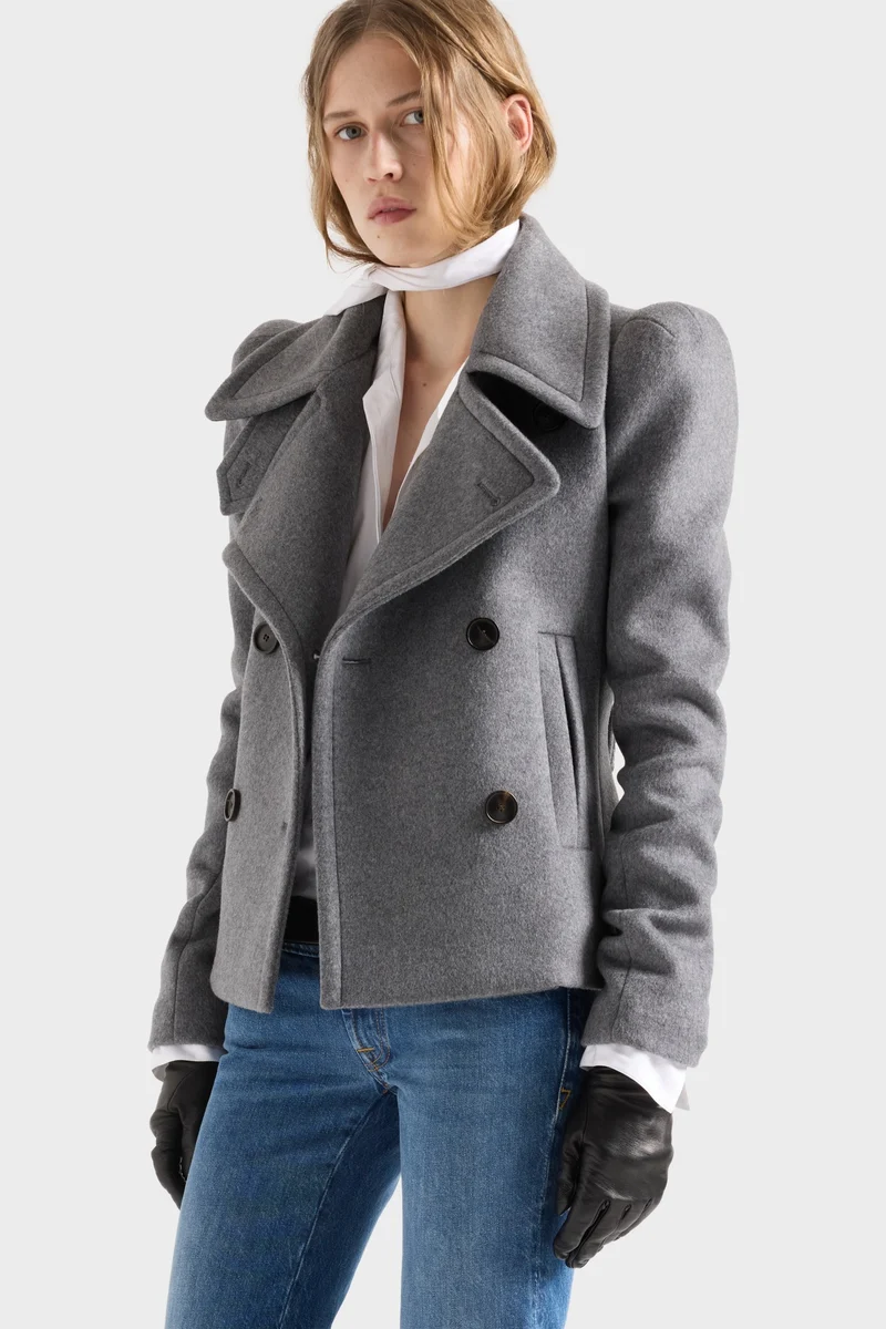 DOUBLE BREASTED HIGH SHOULDER JACKET in Wool Mink