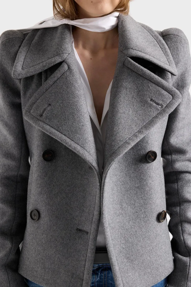 DOUBLE BREASTED HIGH SHOULDER JACKET in Wool Mink