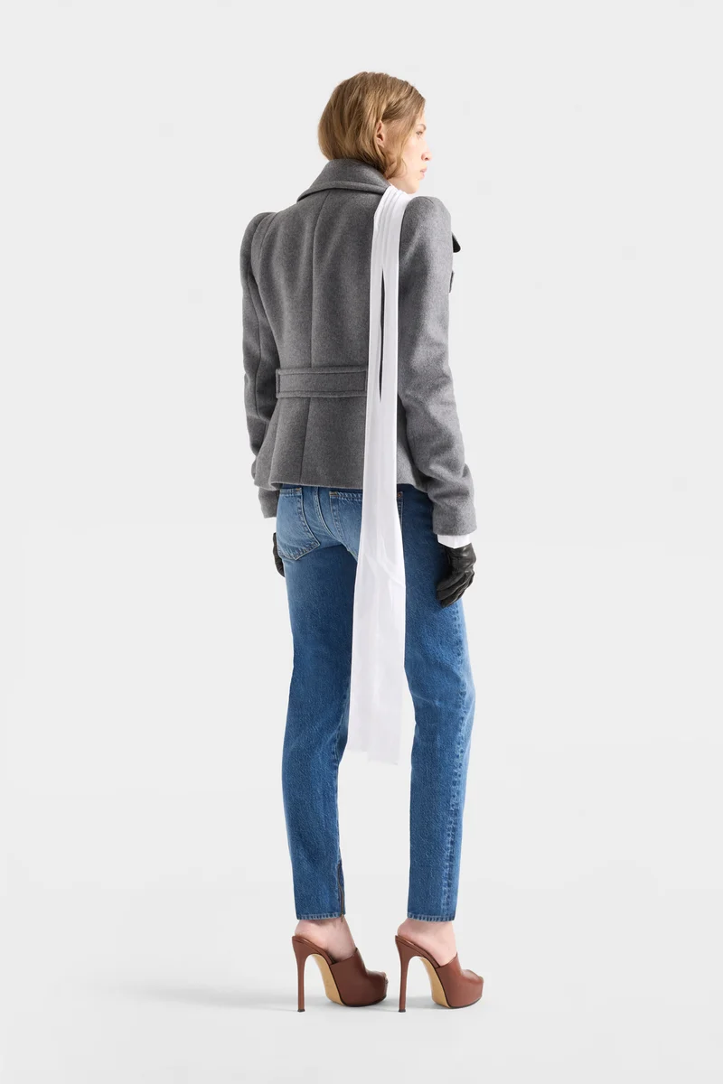 DOUBLE BREASTED HIGH SHOULDER JACKET in Wool Mink