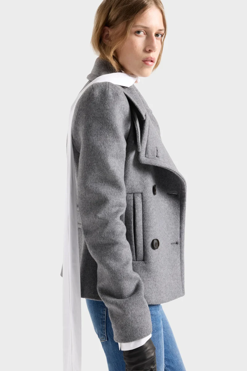 DOUBLE BREASTED HIGH SHOULDER JACKET in Wool Mink