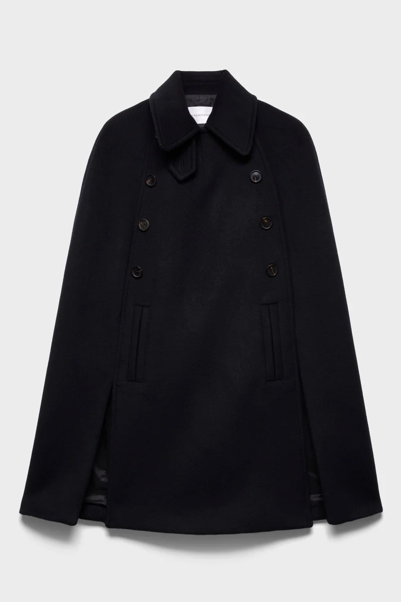 DOUBLE BREASTED CAPE in Wool Sable