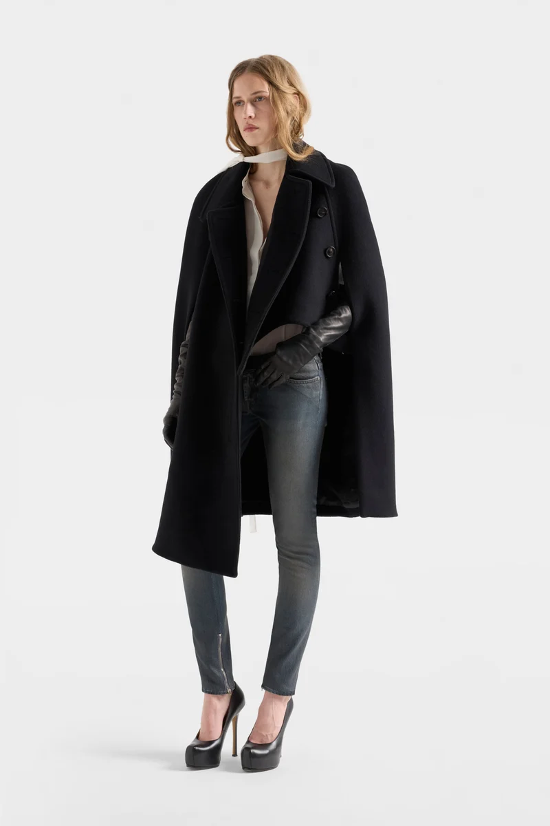 DOUBLE BREASTED CAPE in Wool Sable