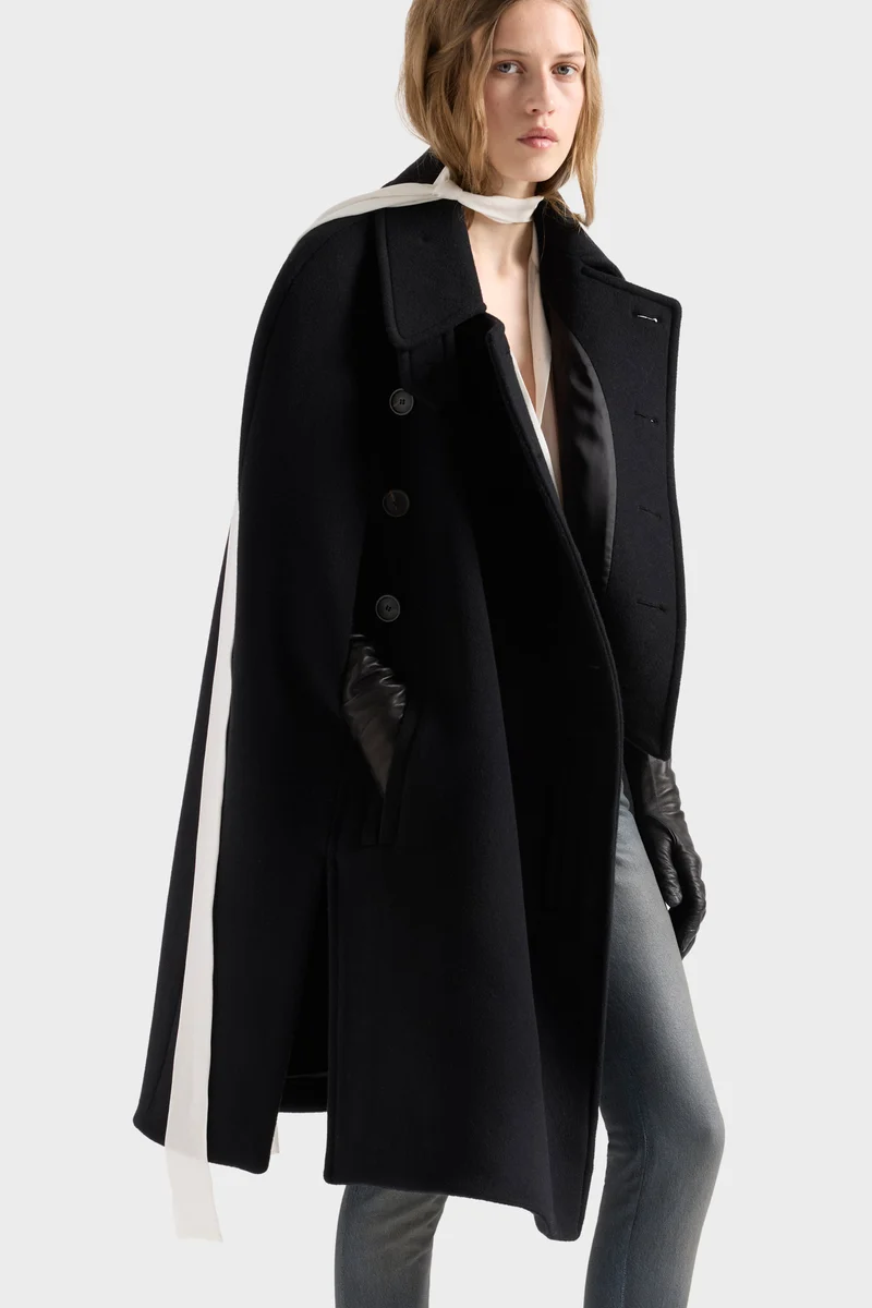 DOUBLE BREASTED CAPE in Wool Sable