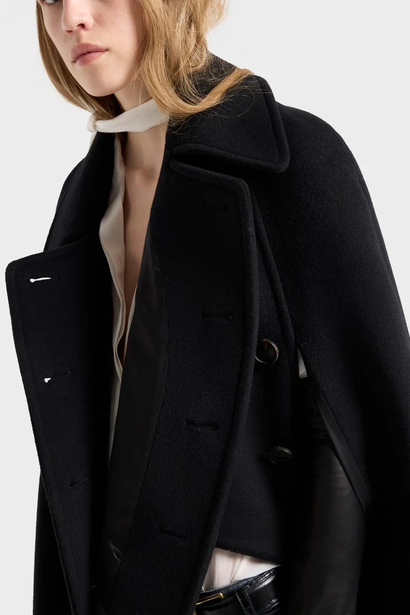 DOUBLE BREASTED CAPE in Wool Sable