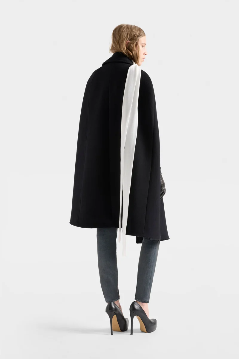 DOUBLE BREASTED CAPE in Wool Sable