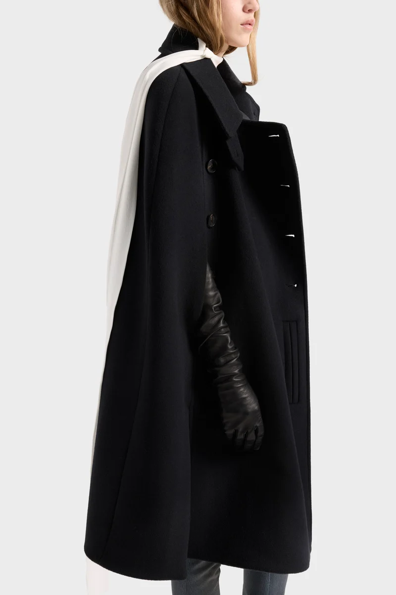DOUBLE BREASTED CAPE in Wool Sable