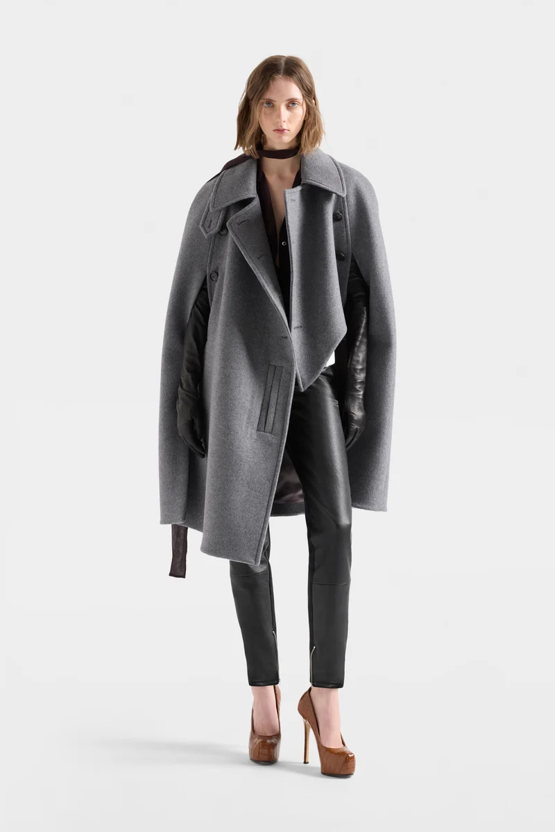 DOUBLE BREASTED CAPE in Wool Mink