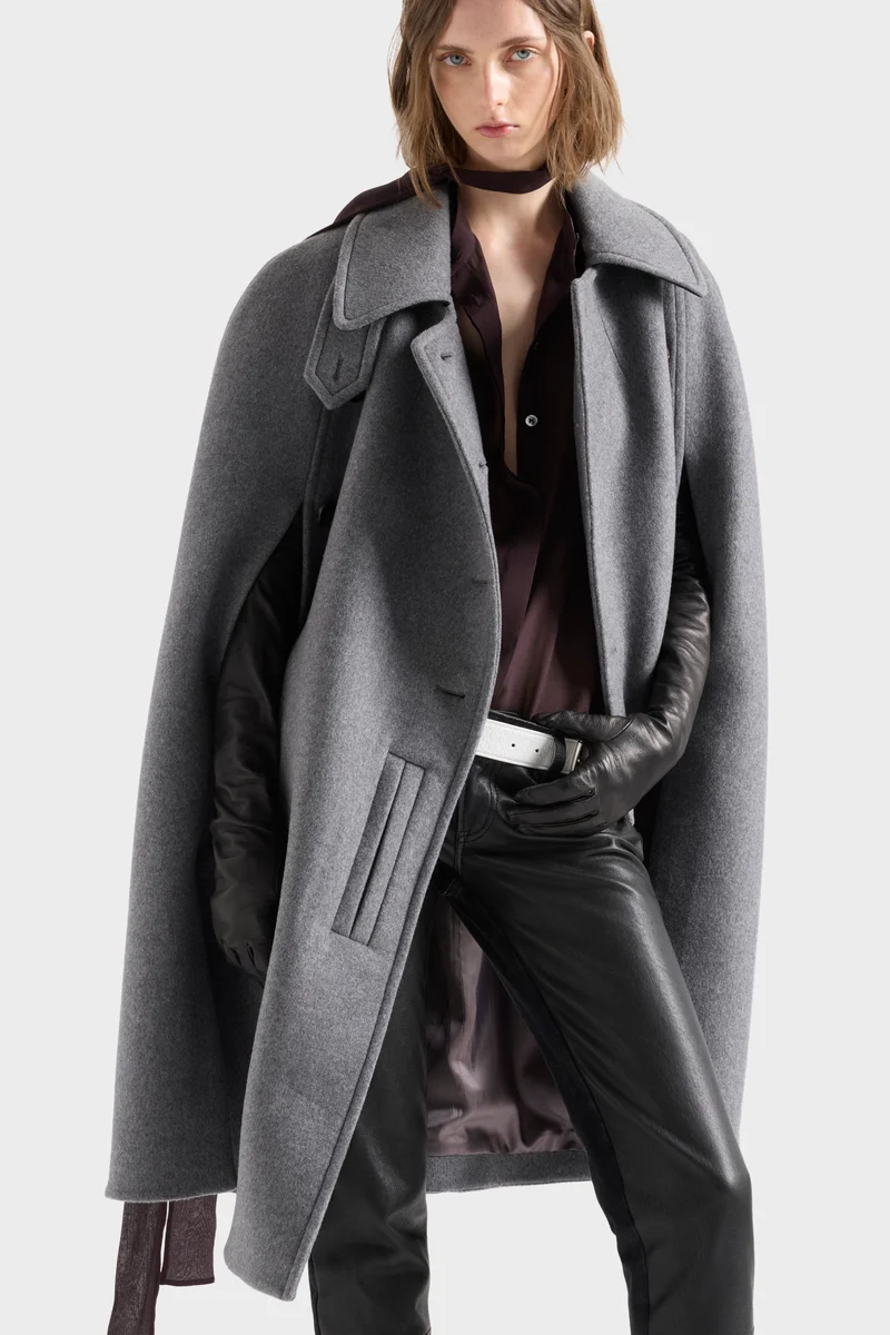 DOUBLE BREASTED CAPE in Wool Mink