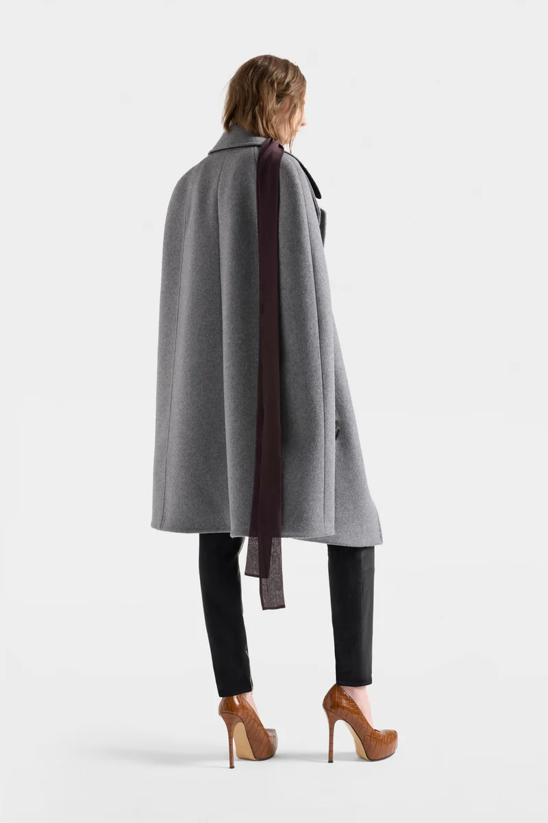 DOUBLE BREASTED CAPE in Wool Mink