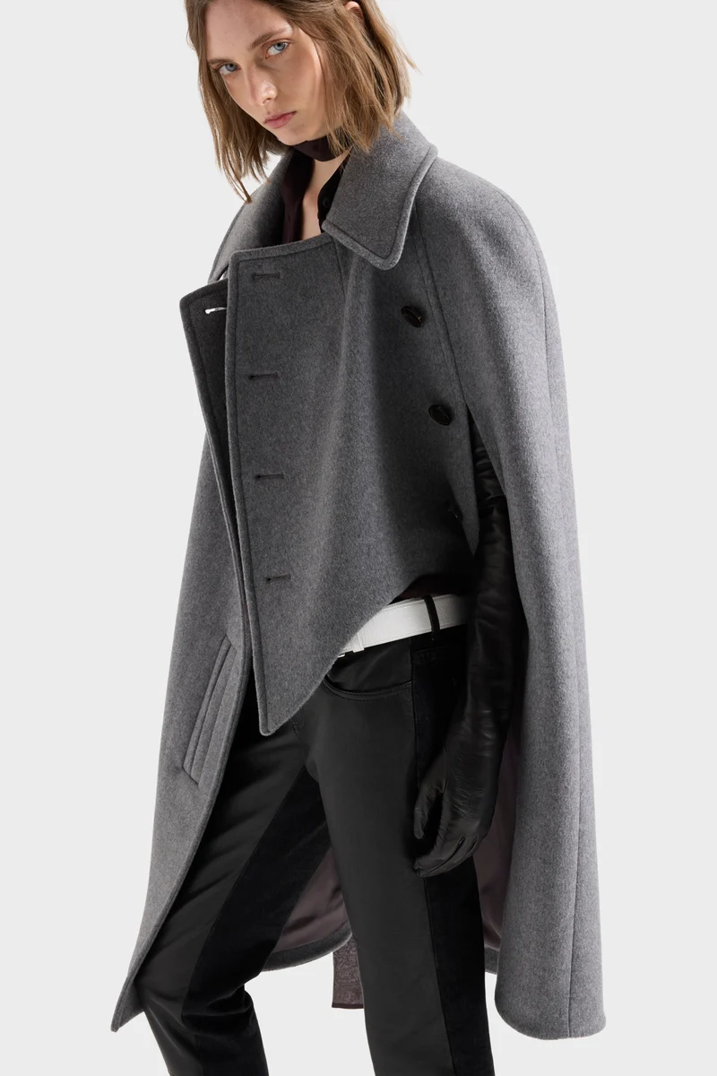 DOUBLE BREASTED CAPE in Wool Mink