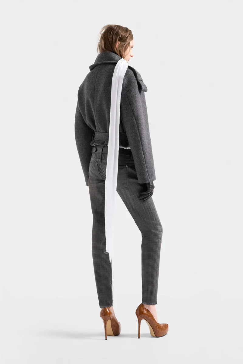 DOUBLE BREASTED HIGH NECK SHORT COAT in Wool Gunmetal