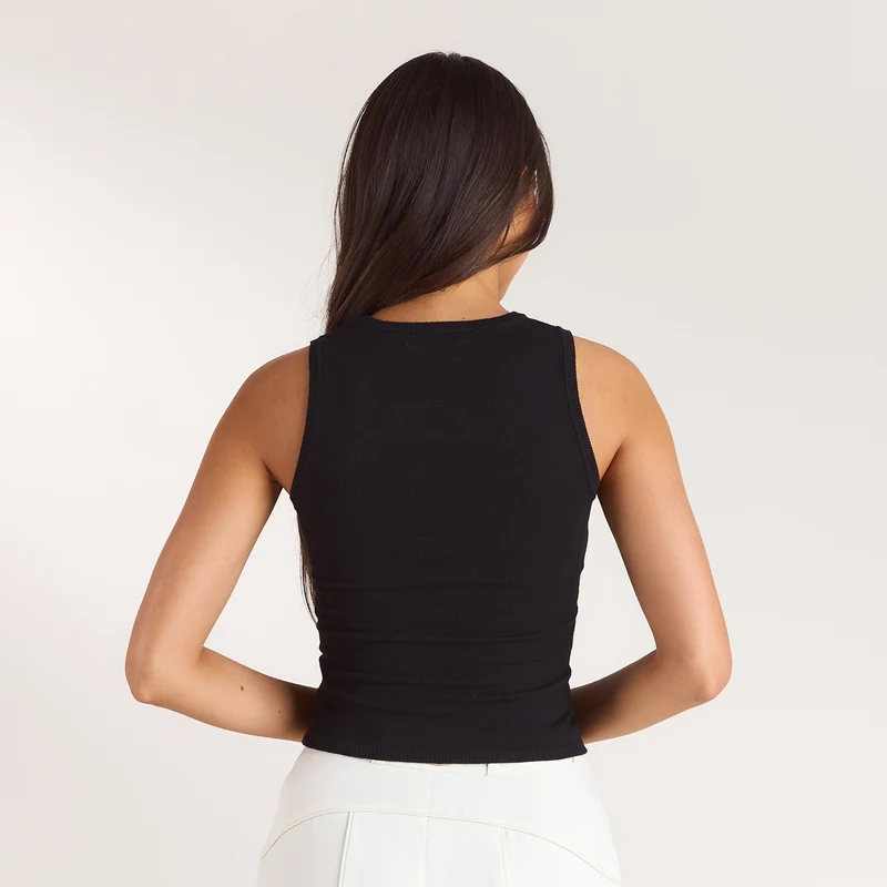 Strick-Vest Top - Schwarz