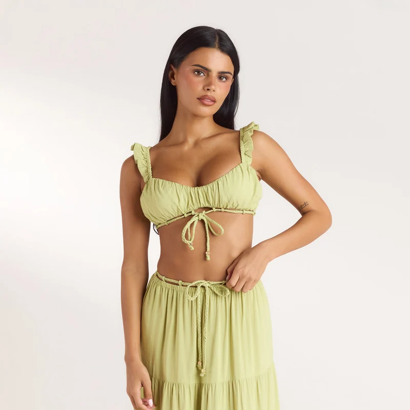 Gerüschtes Bralette (Set) - Gewaschene Limone