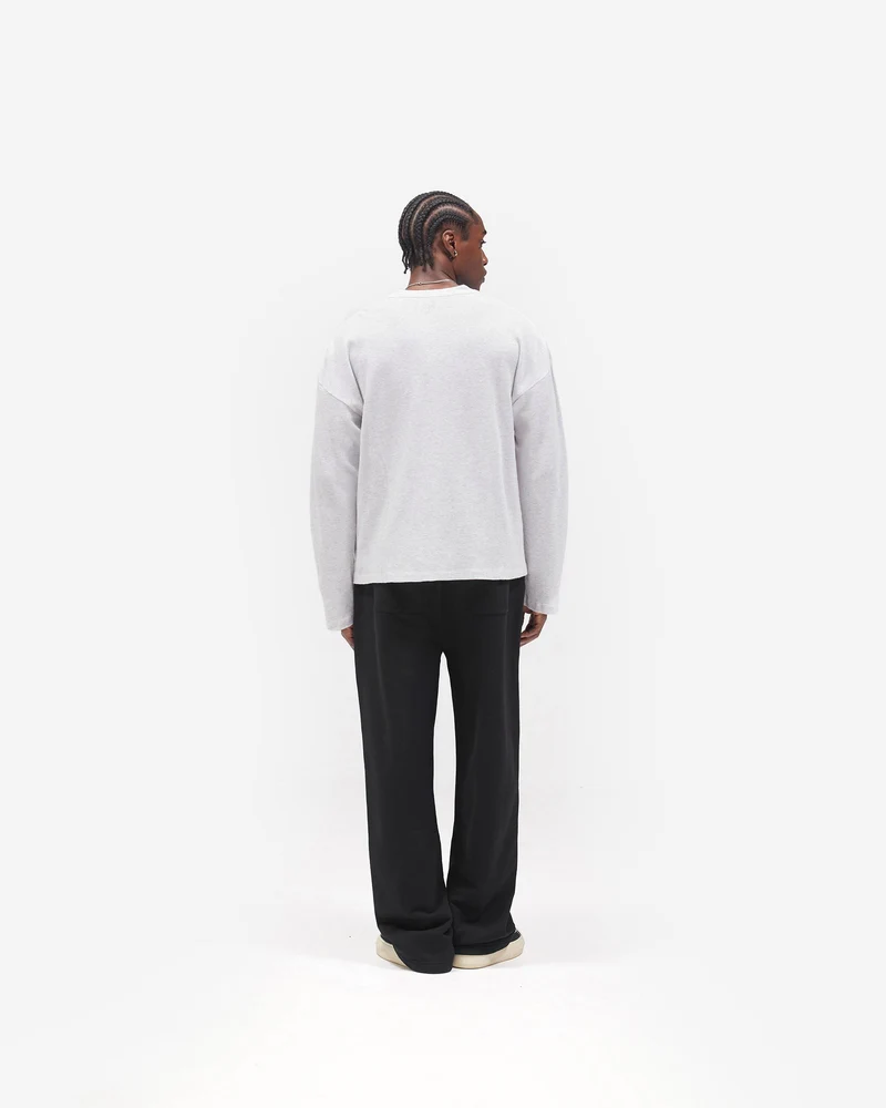 Initial Henley Waffle Long Sleeve T-Shirt - Ice Grey Marl