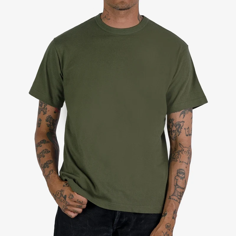 IHT-1610L-OLV 6,5 oz. Loopwheel Crew Neck T-Shirt (with longer body) Oliv