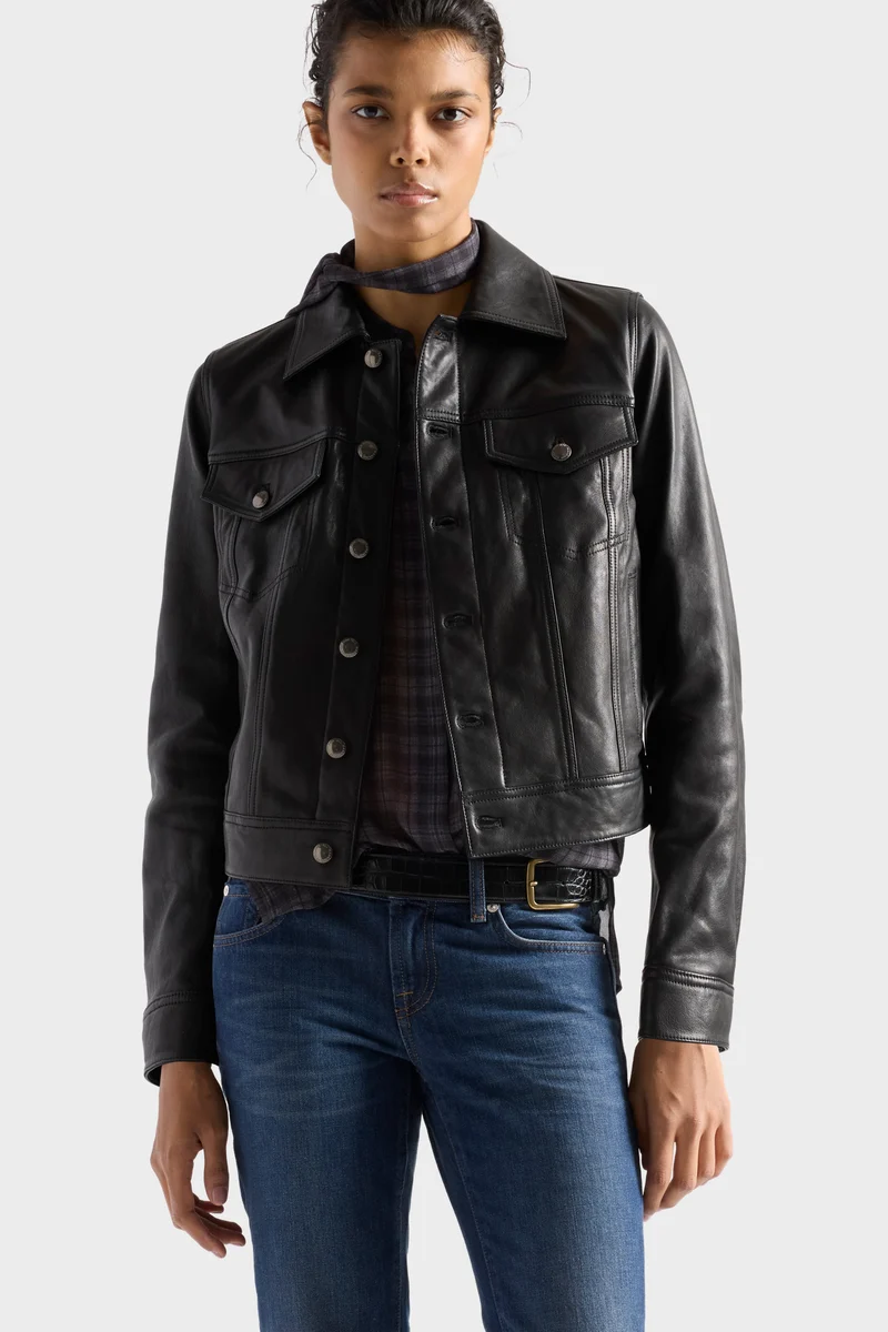 ADI TRUCKER JACKET in Leather Black