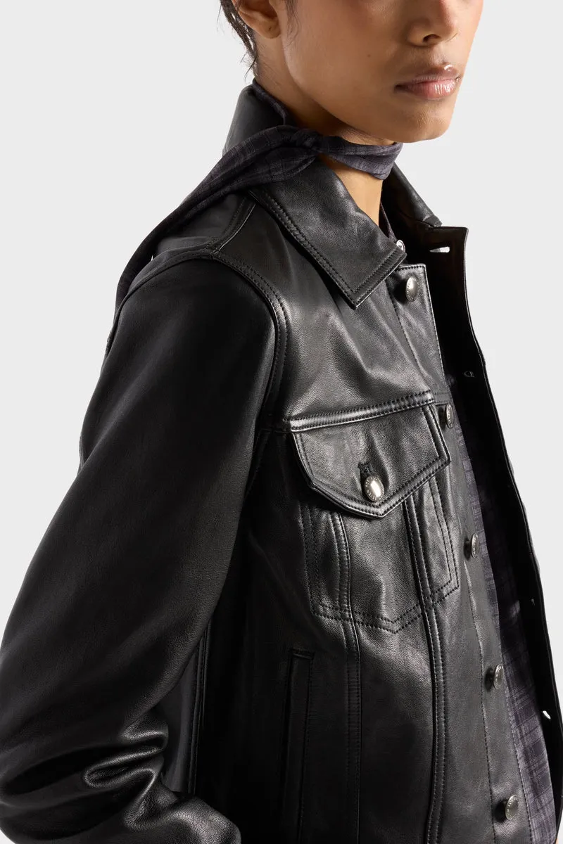 ADI TRUCKER JACKET in Leather Black