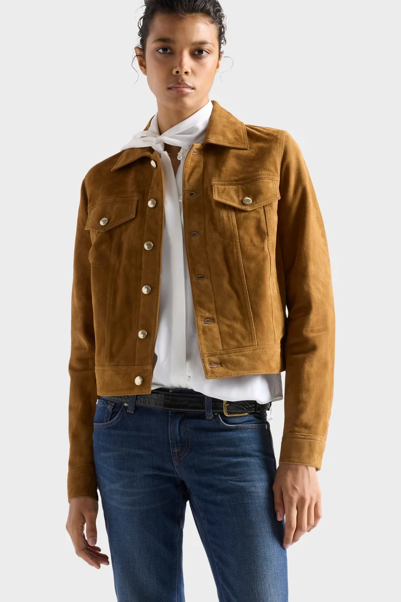 ADI TRUCKER JACKET in Suede Cognac