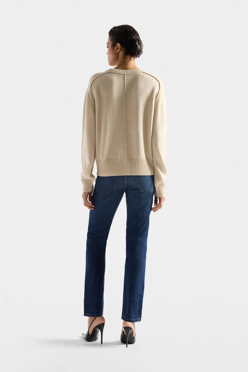 SADDLE CREWNECK SWEATER in Wool Blend Moonbeam
