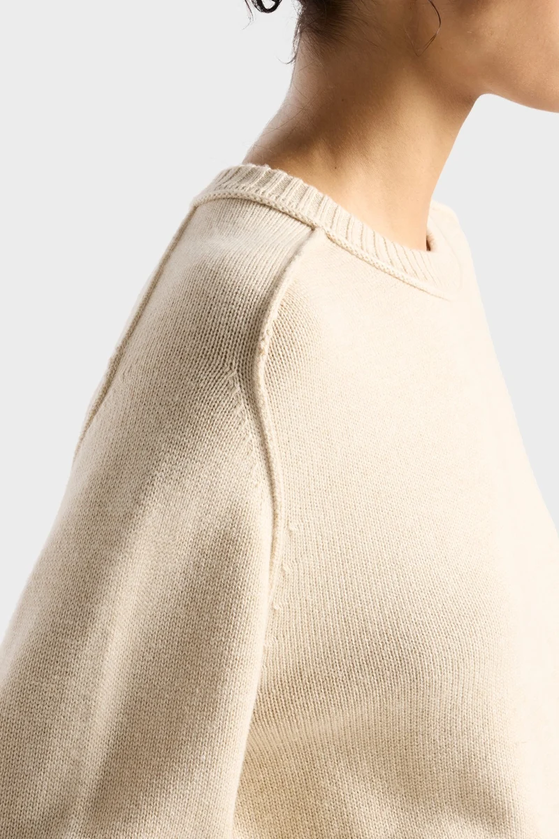 SADDLE CREWNECK SWEATER in Wool Blend Moonbeam
