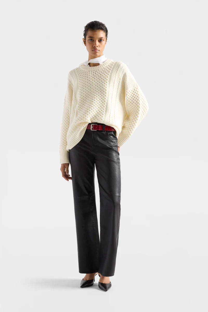 FISHERMAN CREWNECK SWEATER in Merino Wool Ecru