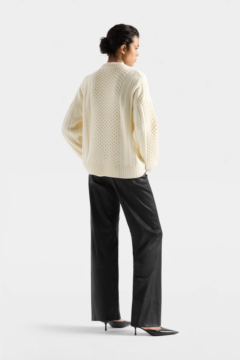 FISHERMAN CREWNECK SWEATER in Merino Wool Ecru