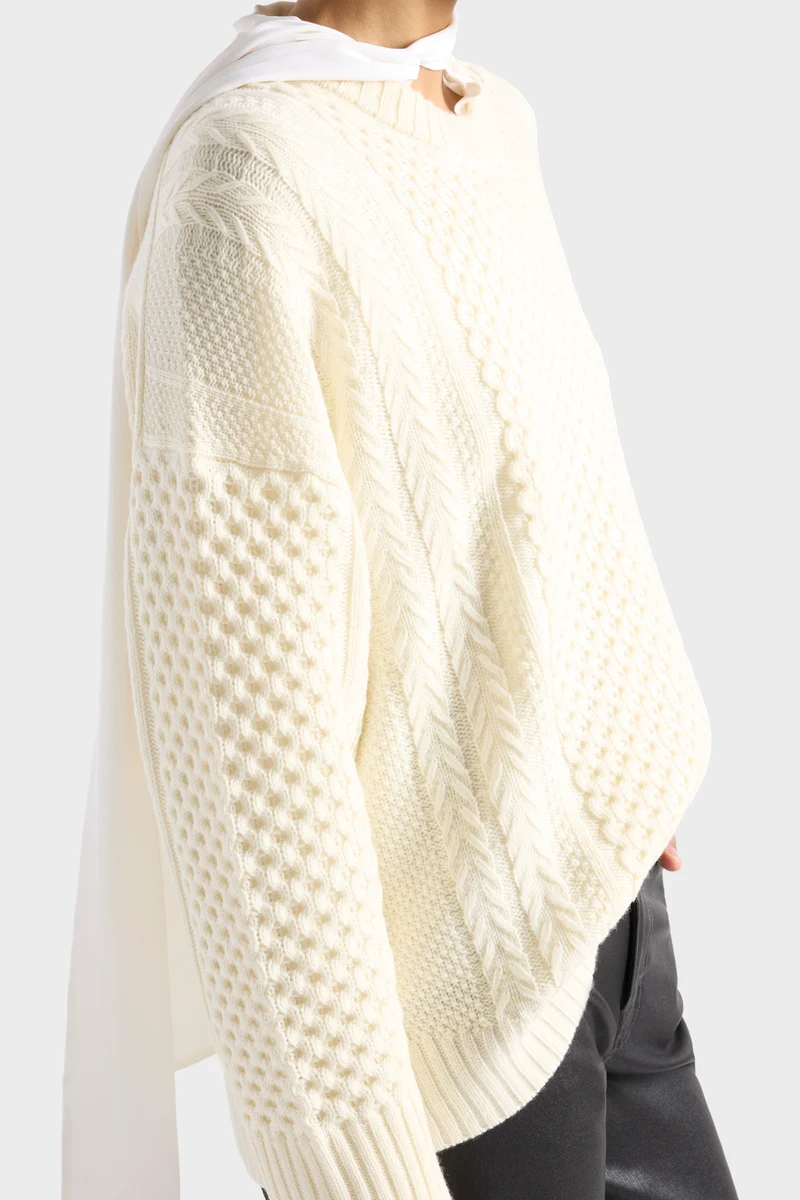 FISHERMAN CREWNECK SWEATER in Merino Wool Ecru