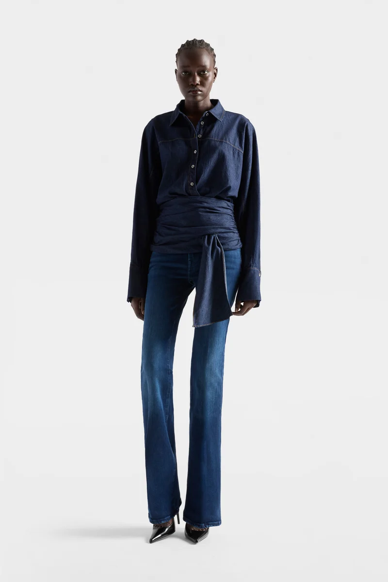 WAIST TIE SHIRT in Denim Abyss
