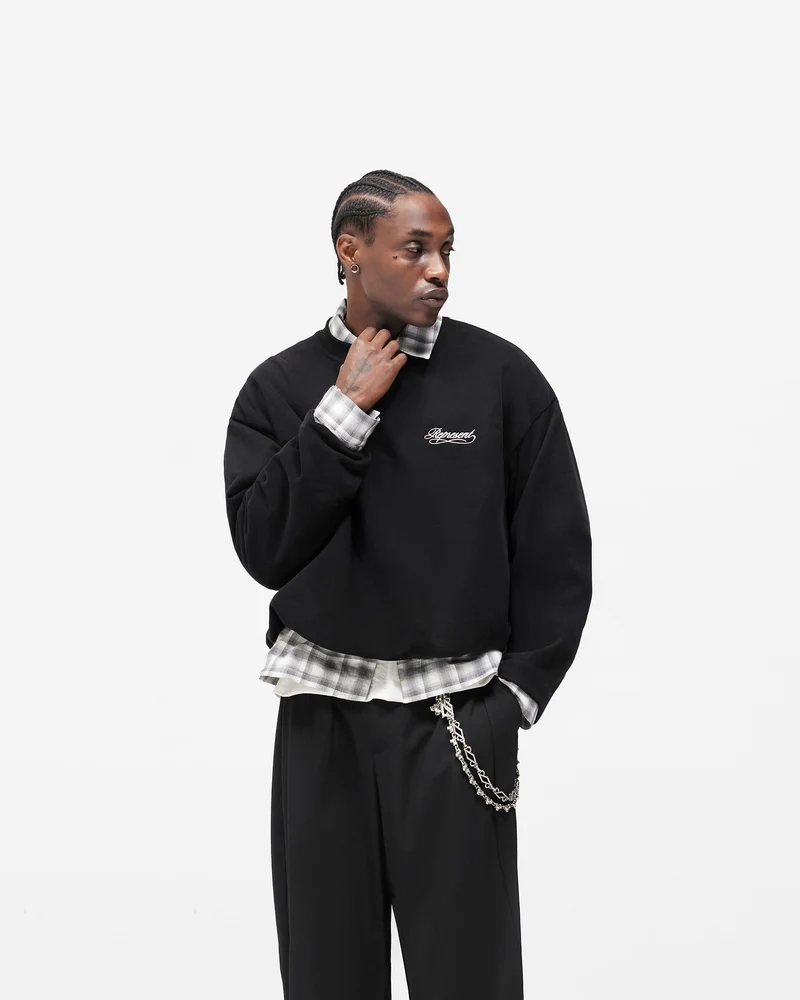 Dual Layer Script Sweater - Jet Black