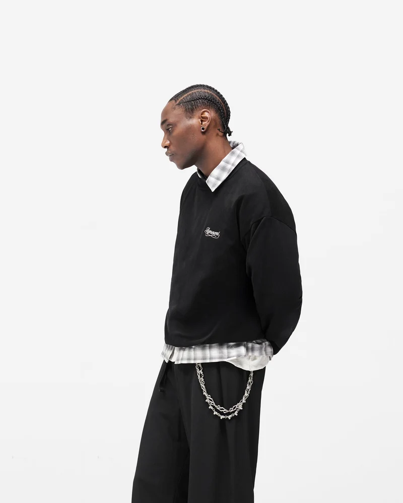 Dual Layer Script Sweater - Jet Black