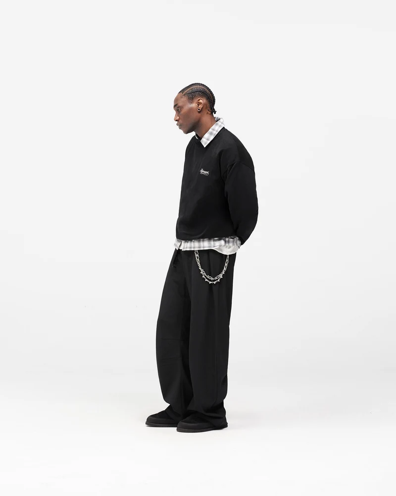 Dual Layer Script Sweater - Jet Black