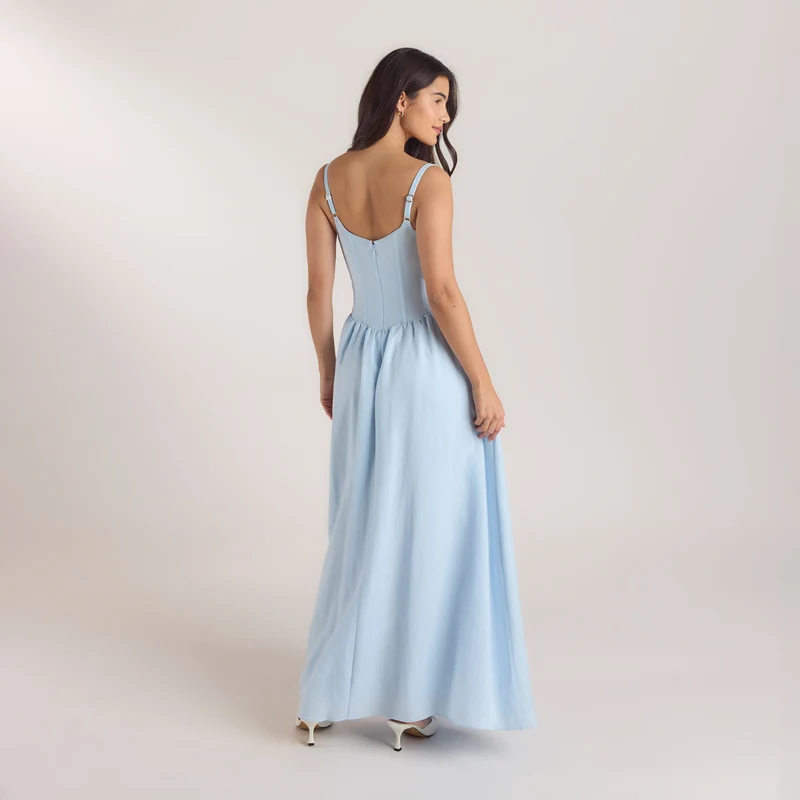 Maxikleid mit Korsetterie - Blau