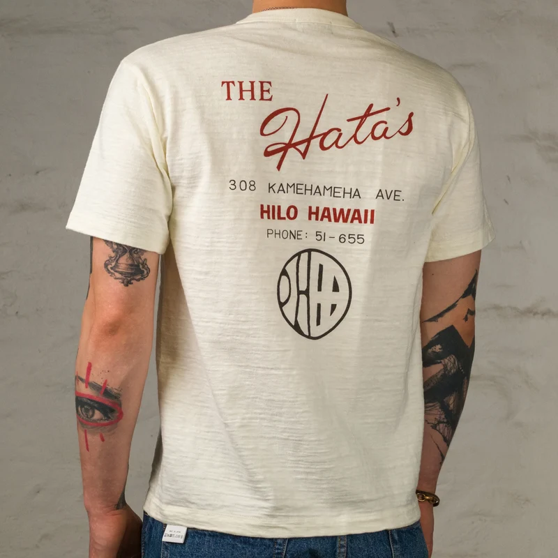 "Hata Shoten Logo" Heavy Slub T-Shirt Off-White