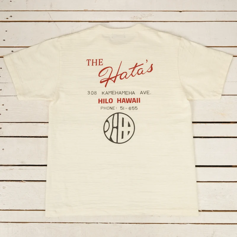 "Hata Shoten Logo" Heavy Slub T-Shirt Off-White