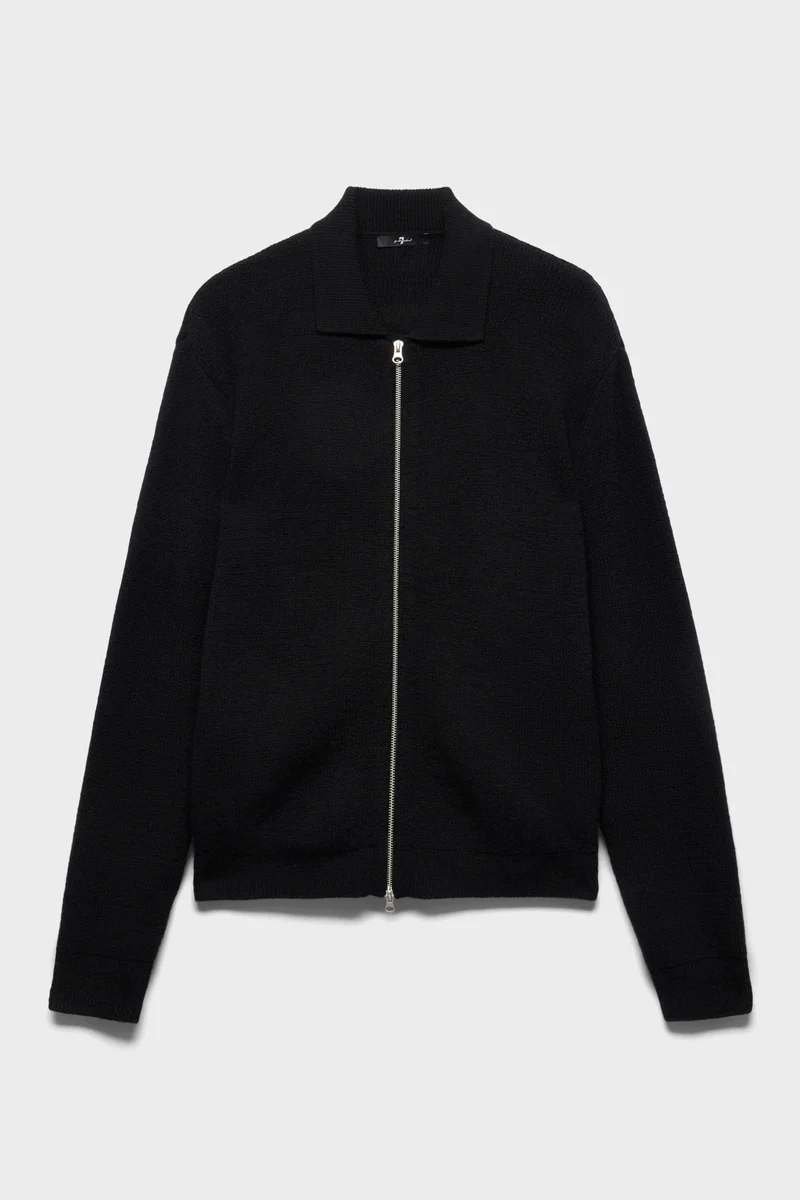 POLO ZIP SWEATER in Cotton Wool Black
