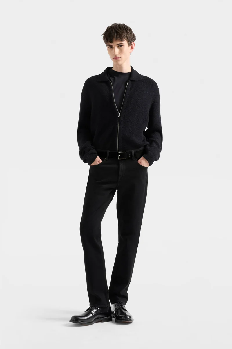 POLO ZIP SWEATER in Cotton Wool Black