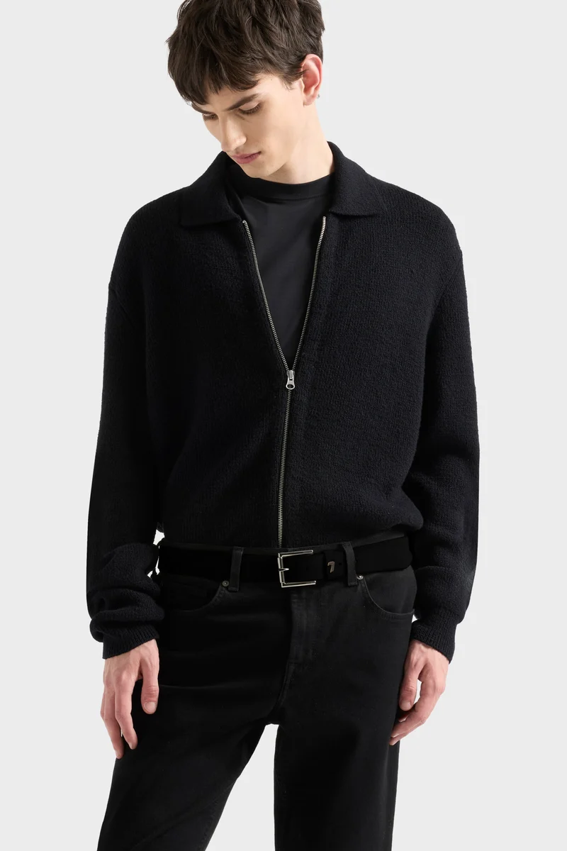 POLO ZIP SWEATER in Cotton Wool Black
