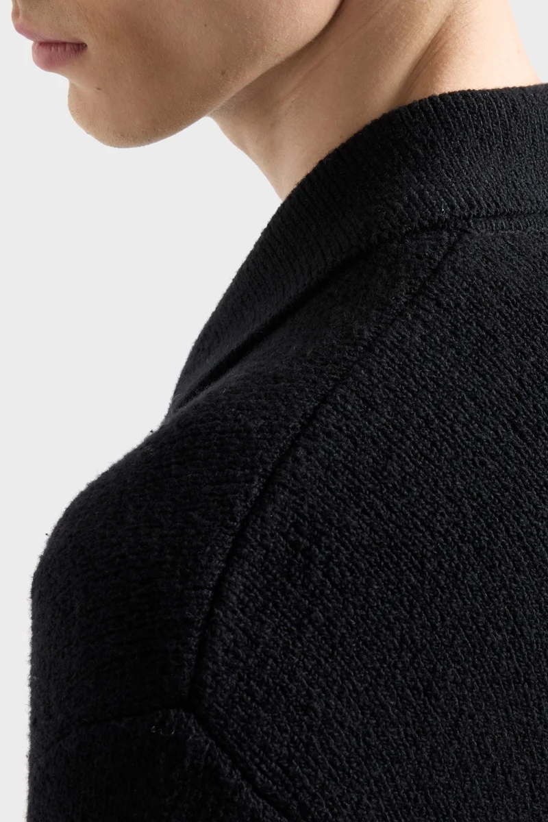 POLO ZIP SWEATER in Cotton Wool Black