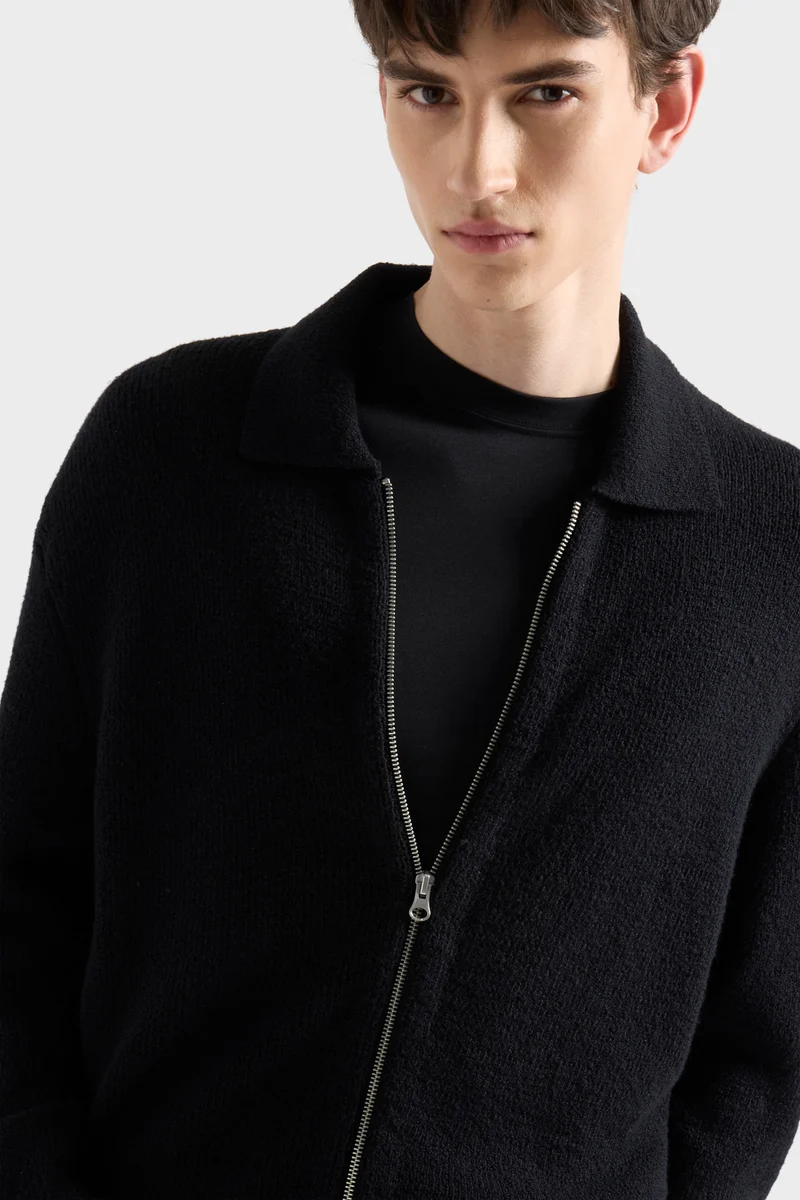 POLO ZIP SWEATER in Cotton Wool Black