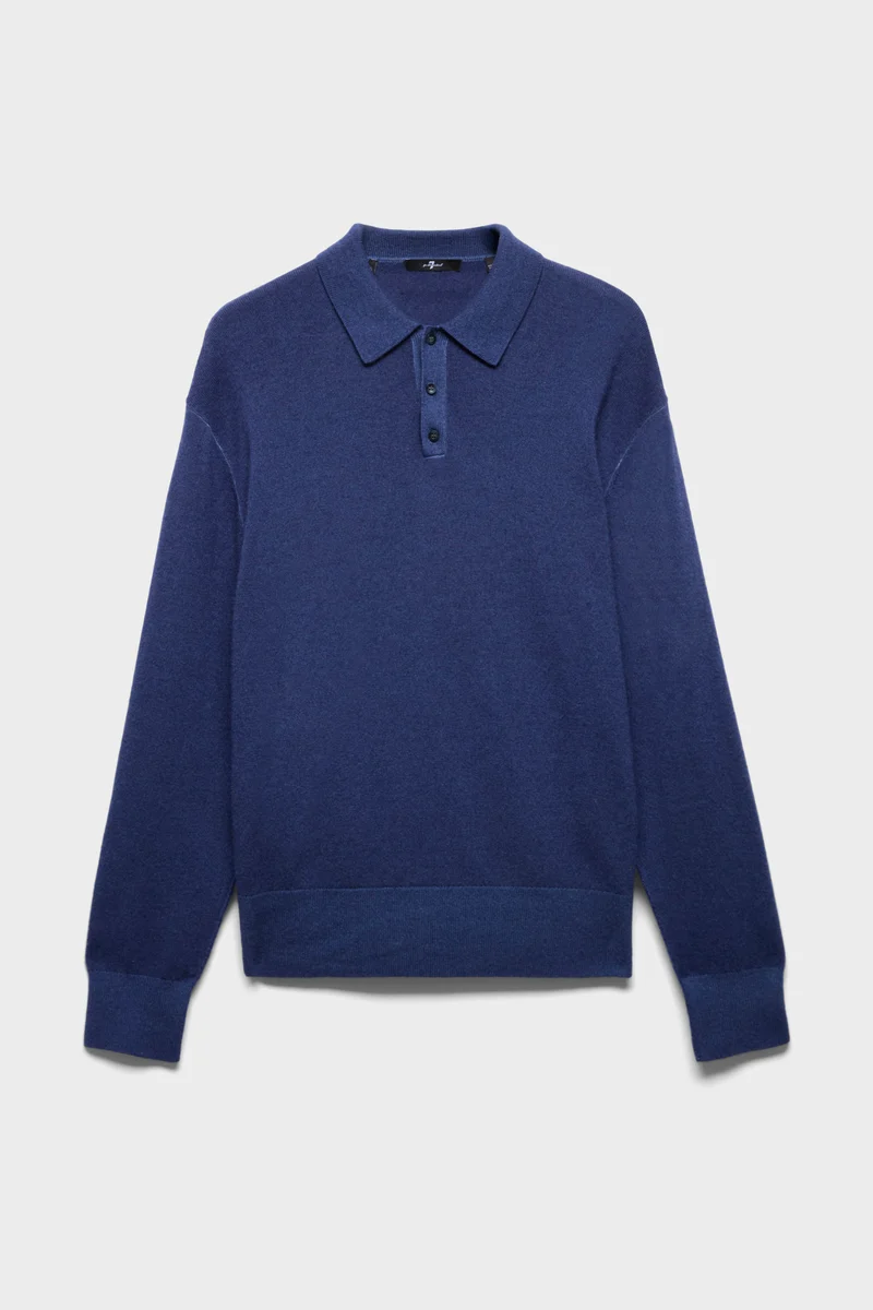 LONG SLEEVE POLO in Wool Lapis