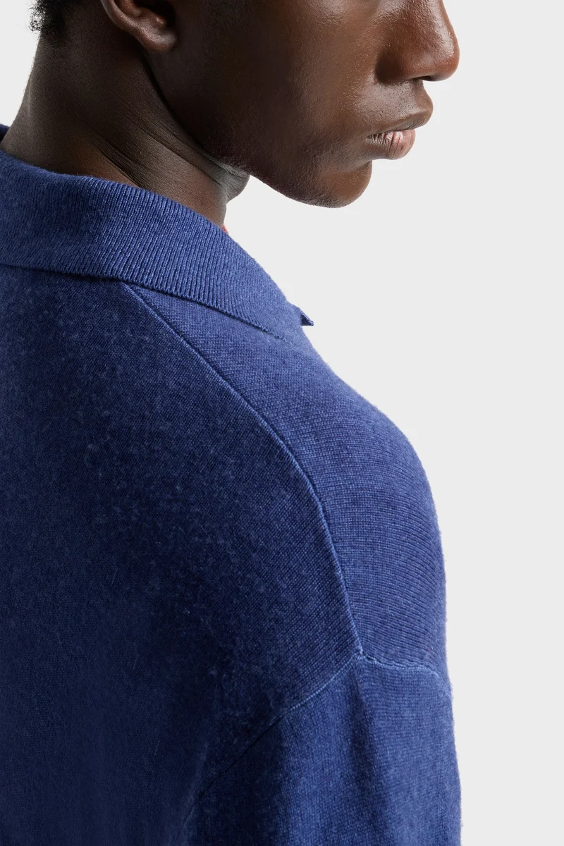 LONG SLEEVE POLO in Wool Lapis