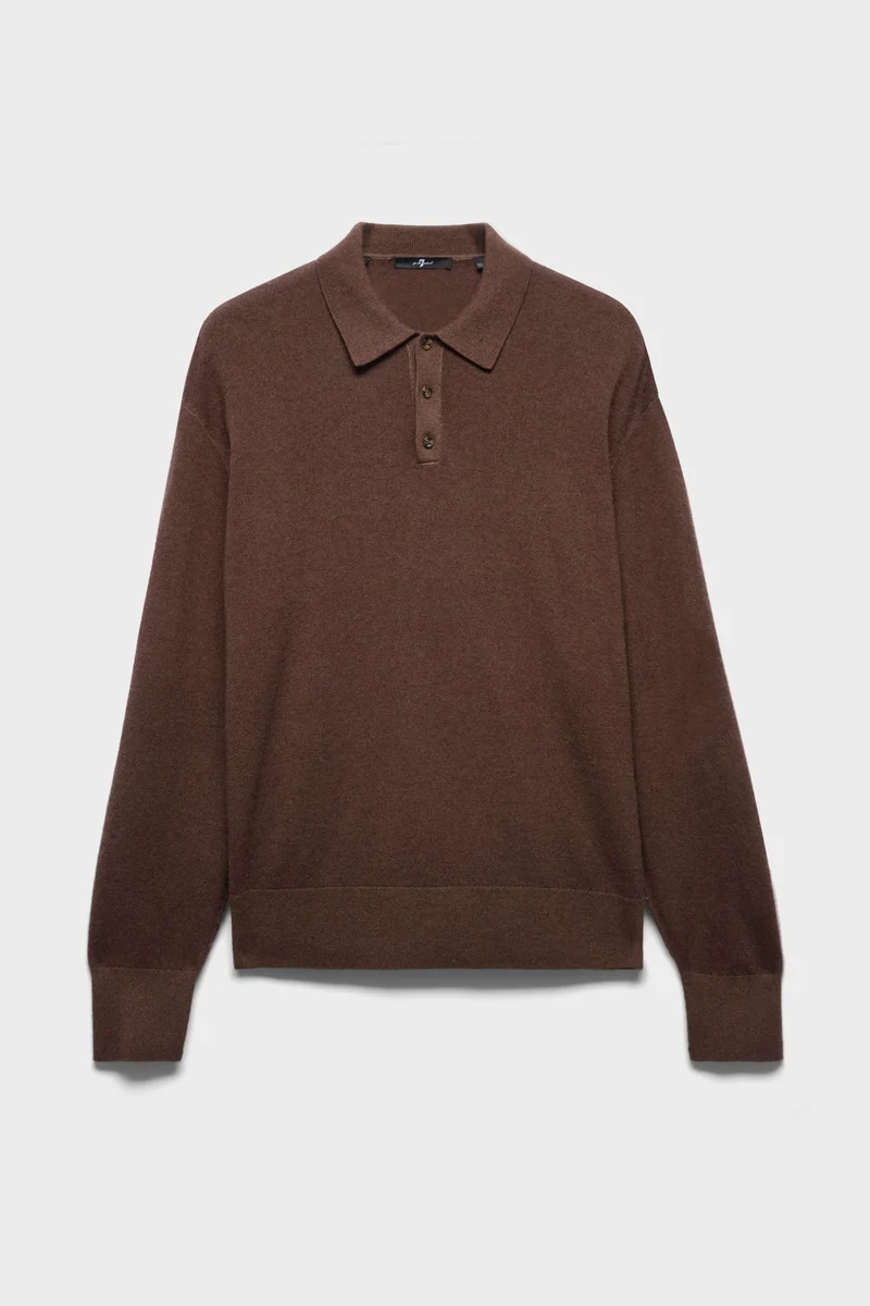 LONG SLEEVE POLO in Wool Espresso