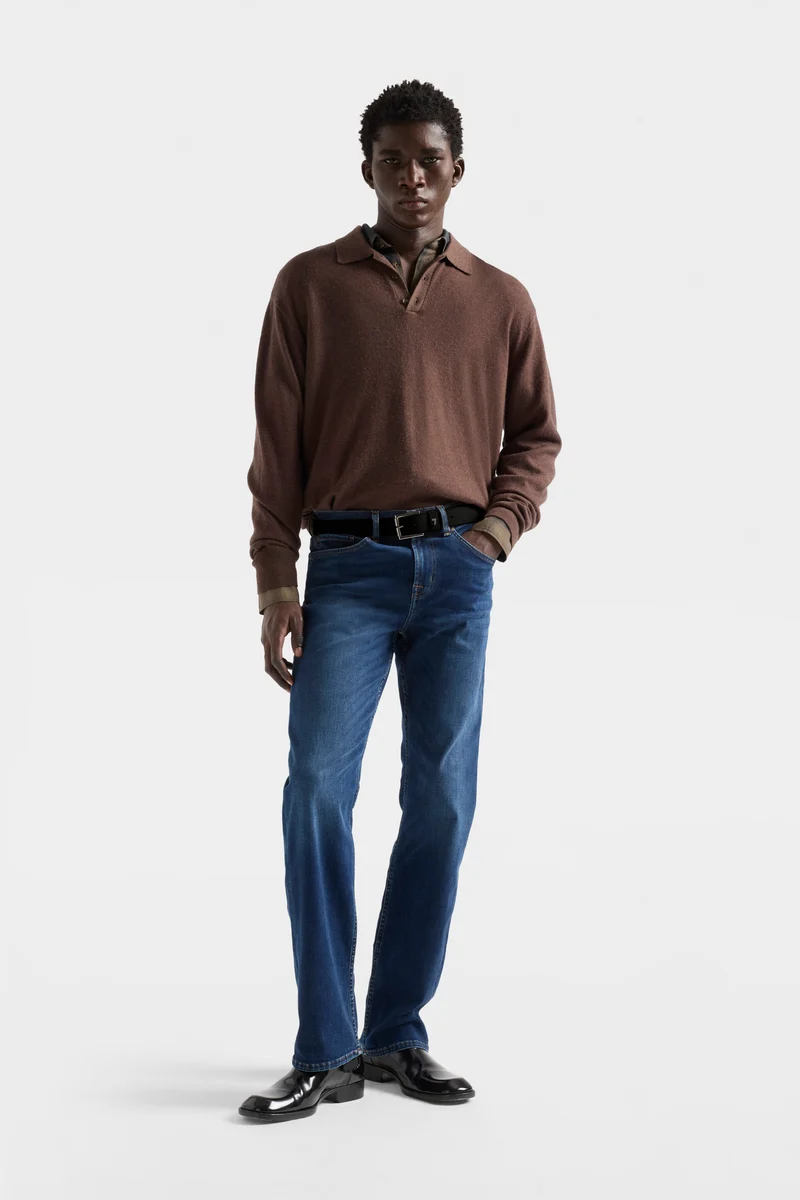 LONG SLEEVE POLO in Wool Espresso