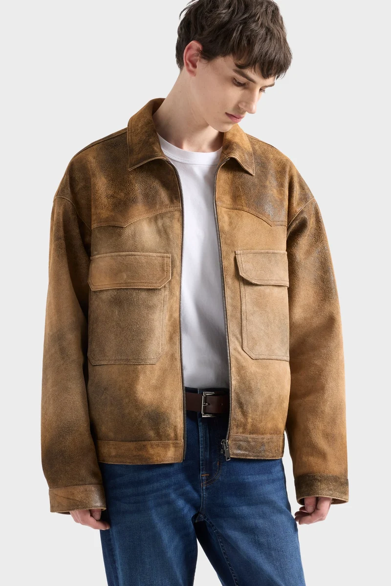 AVIATOR JACKET in Suede Wood